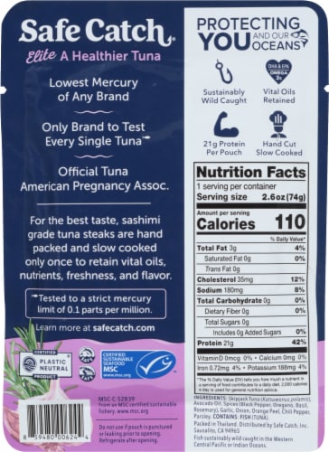 Safe Catch® Elite Garlic Herb Wild Tuna Pouch Perspective: back