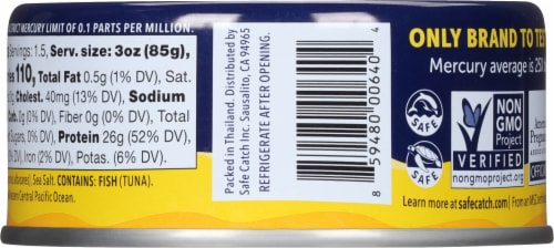 Safe Catch Ahi Wild Yellowfish Canned Tuna Perspective: back