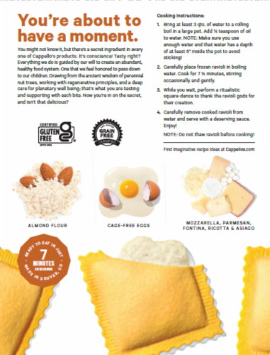 Cappello's Five Cheese Ravioli Almond Flour Pasta Perspective: back