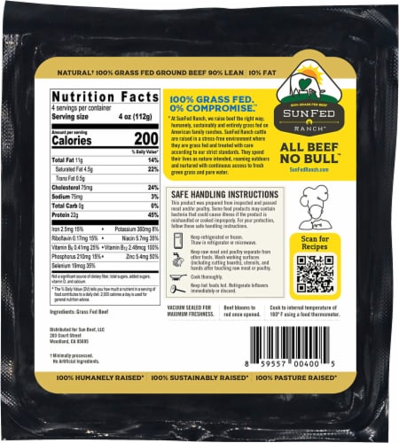 Sunfed Ranch 100% Grass Fed 90% Lean Ground Beef Perspective: back