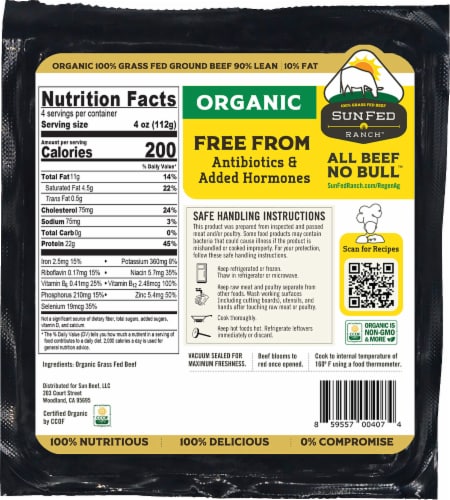 SunFed Ranch 100% Grass Fed 90% Lean Organic Ground Beef Perspective: back