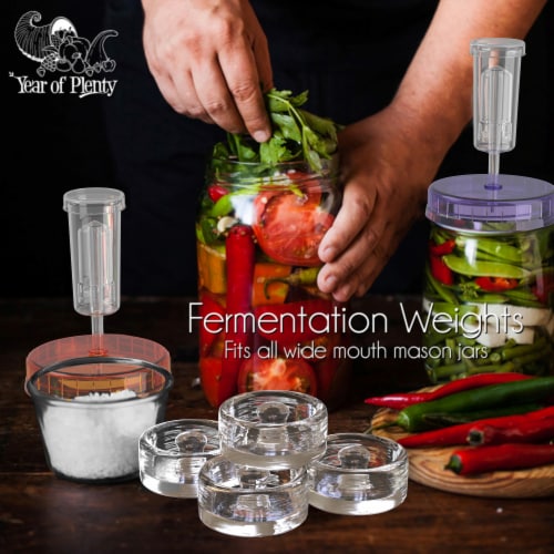 Fermentation Kit - Includes 4 NonSlip Grip Fermentation Weights & 4 Clear Fermenting Lids Perspective: back