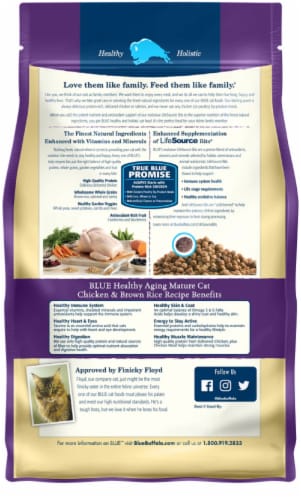 Blue Buffalo Healthy Aging Natural Chicken & Brown Rice Mature Dry Cat Food Perspective: back