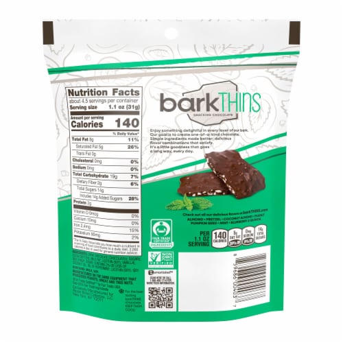 barkThins® Dark Chocolate Mint Snacking Chocolate Perspective: back