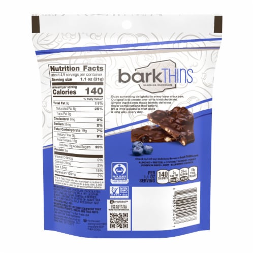 barkThins Dark Chocolate Blueberry with Quinoa Crunch Snacking Chocolate Perspective: back