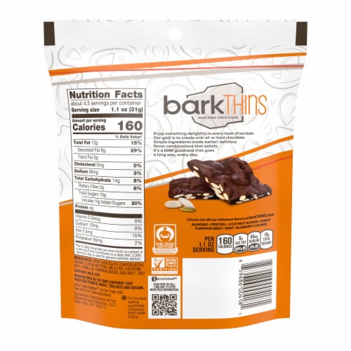 barkThins Dark Chocolate Pumpkin Seed & Sea Salt Snacking Chocolate Perspective: back