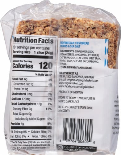 Sigdal Bakeri Herbs & Sea Salt Wholegrain Norwegian Crispbread Perspective: back