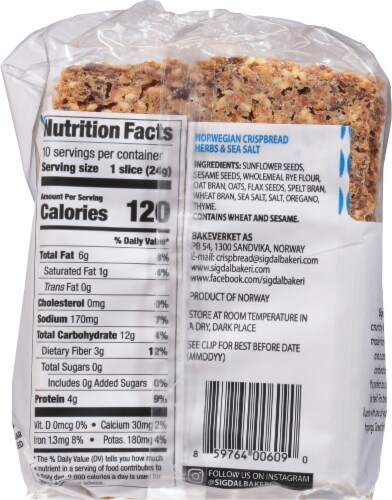 Sigdal Bakeri Herbs & Sea Salt Wholegrain Norwegian Crispbread Perspective: back