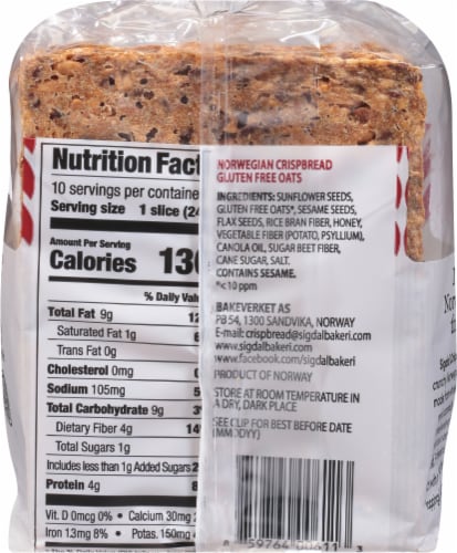 Sigdal Bakeri Gluten Free Oats Norwegian Wholegrain Crispbread Perspective: back