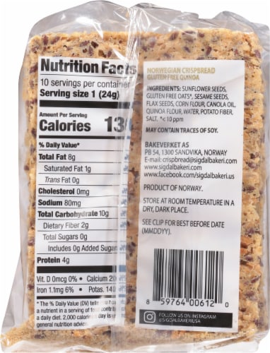 Sigdal Bakeri Gluten Free Quinoa Norwegian Crispbread Perspective: back
