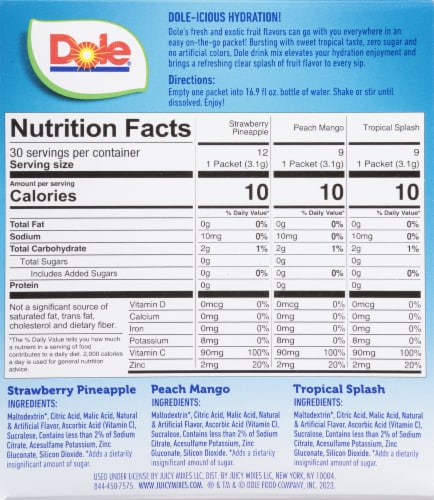 Dole® Zero Sugar Tropical Splash Peach Mango & Strawberry Pineapple Water Enhancer Variety Pack