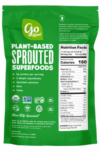Go Raw Sprouted Organic Sea Salt Pumpkin Seeds Perspective: back