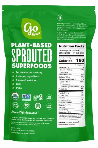 Go Raw Sprouted Organic Sea Salt Pumpkin Seeds Perspective: back