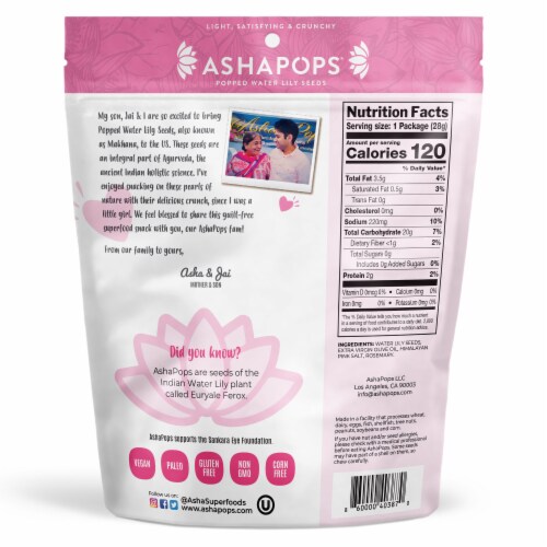 AshaPops® Himalayan Pink Salt Popped Water Lily Seeds Perspective: back