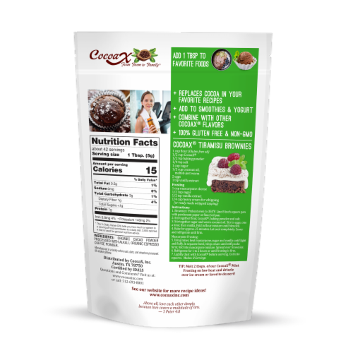 CocoaX Organic Unsweetened Baking Cocoa with Espresso Perspective: back