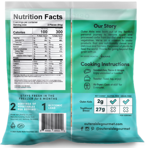 Outer Aisle® Plant Power Cauliflower Original Sandwich Thins Perspective: back