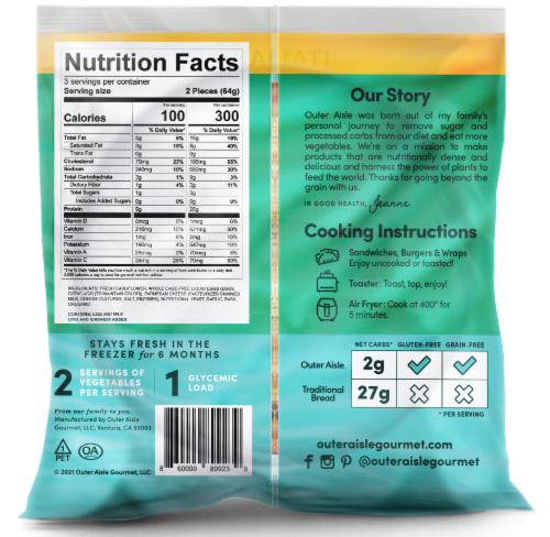 Outer Aisle® Italian Cauliflower Sandwich Thins Perspective: back
