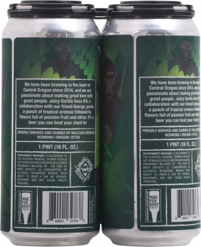 Wild Ride Brewing® Juicy Gorilla Snax India Pale Ale Beer Perspective: back