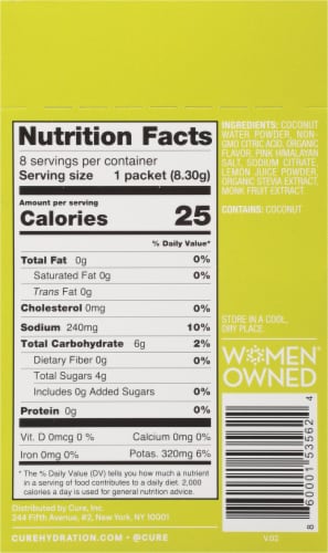 Cure® Lime Hydrating Electrolyte Mix Perspective: back