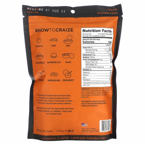 Craize Plantain Toasted Corn Crisps Perspective: back