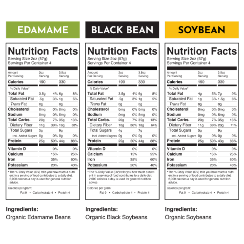 Organic Bean Pasta Variety Pack - Soy, Edamame, & Black Bean Spaghetti / Fettuccine (6 Pack) Perspective: back