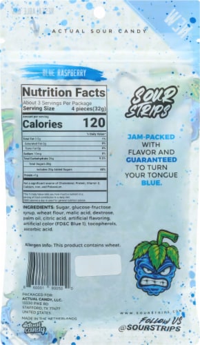 Sour Strips® Blue Raspberry Candy Bag Perspective: back