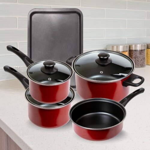 Non Stick Cookware Set - Red Carbon Steel 8 Pcs Stock Pot Utensils Fry –  Icydeals