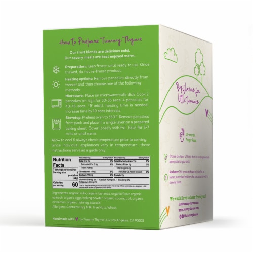 Tummy Thyme Spinach & Banana Pancakes, 14 pancakes per box (pack of 3, Frozen) Perspective: back