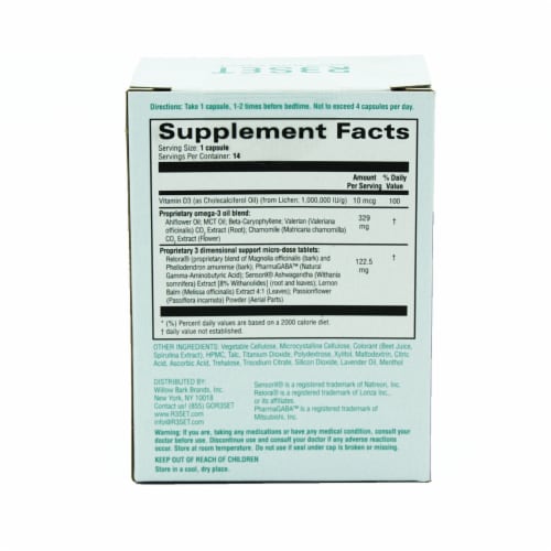 R3SET Unwind Natural Stress Support Supplement Capsules Perspective: back