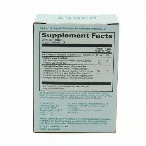 R3SET Calm Natural Stress Support Supplement Capsules Perspective: back