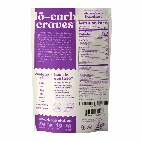 Livlo Granolo Chocolate Hazelnut Keto Granola Perspective: back