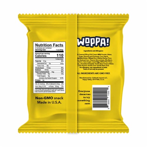 Woppa! Alfajores Shortbread Dulce de Leche Coconut Dusted Cookie Sandwich Perspective: back