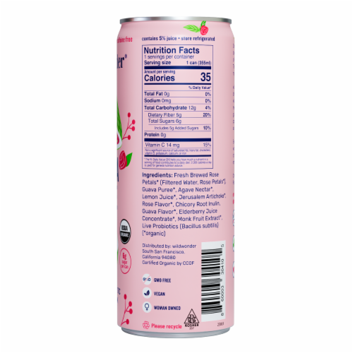 Wildwonder® Guava Rose Prebiotic and Probiotic Sparkling Drink Perspective: back