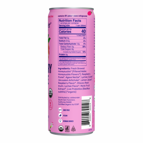 Wildwonder® Raspberry Lychee Prebiotic + Probiotic Sparkling Drink Single Can Perspective: back