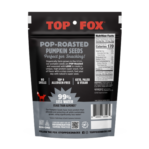 Top Fox® Pop Roasted Salt & Pepper Pumpkin Seeds Perspective: back