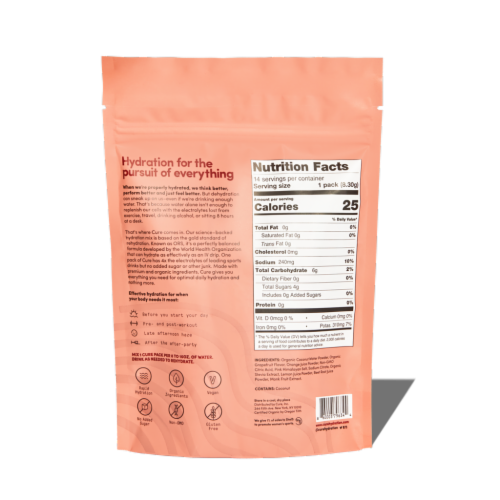 Cure Hydration Ruby Riot Grapefruit Balancing Electrolyte Mix Perspective: back