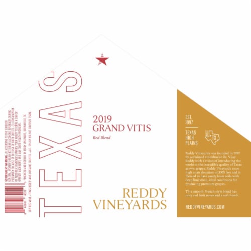 Reddy Vineyards Grand Vitis Red Blend Texas Red Wine Perspective: back