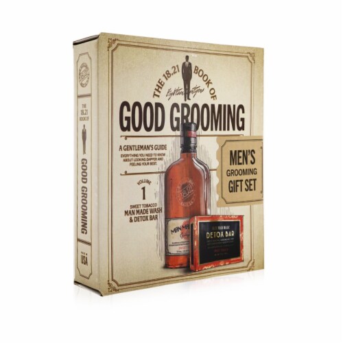 18.21 Man Made Book of Good Grooming Gift Set Volume 1: Sweet Tobacco (Wash 532ml + Detox Bar Perspective: back