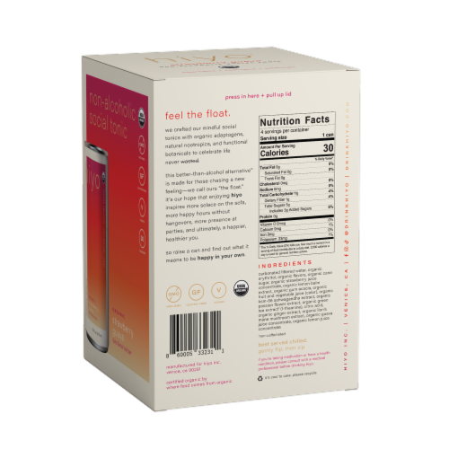 Hiyo Organic Strawberry Guava Non-Alcoholic Social Tonic Seltzer Cans Perspective: back