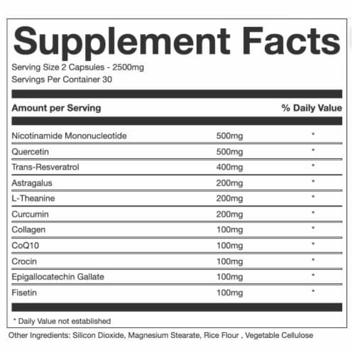 Anti-Aging Supplement NAD+ Complex by AEON with Nicotinamide, Fisetin, Quercetin, Resveratrol Perspective: back