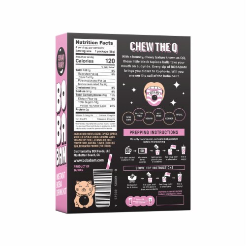 BobaBam® Strawberry Instant Boba Drink Packs Perspective: back