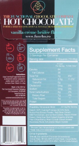 The Functional Chocolate Company Vanilla Creme Brulee Hot Chocolate Dietary Supplement Perspective: back