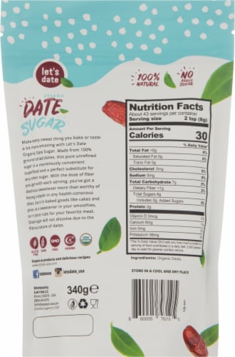 Let's Date 100% Natural Organic Date Sugar Perspective: back