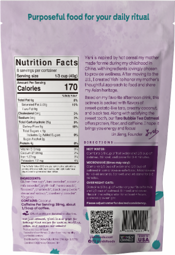 Yishi Foods Taro Bubble Tea Oatmeal Pouch Perspective: back