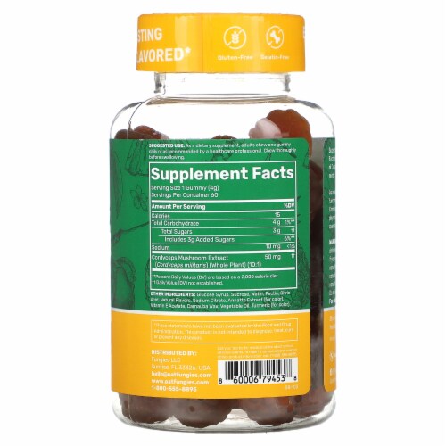 Fungies Cordyceps Mushroom Gummies Mango and Pineapple - 60 Pectin Gummies Perspective: back