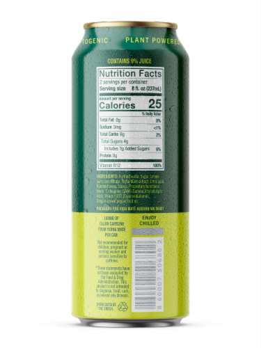 Yerba Maté Vida Maté Lemon Mint Energy Drink Can Perspective: back