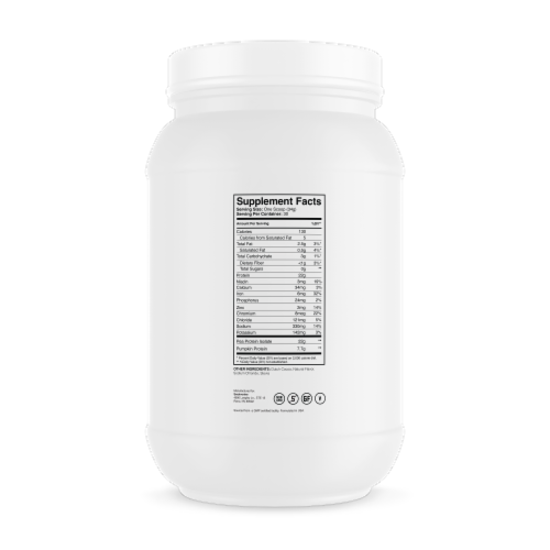Swolverine PlantPros Chocolate Cake Flavored Plant Protein Powder Perspective: back