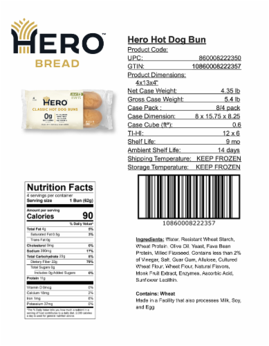 Hero Bread™ 0g Net Carb Hot Dog Buns Delicious Keto Friendly Hot Dog Buns Perspective: back