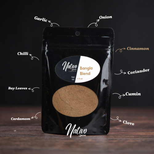 Nativo Spices Bangla Blend, Combination of Cumin Chili Garlic and Cardamom, Vegan Gluten Free Perspective: back