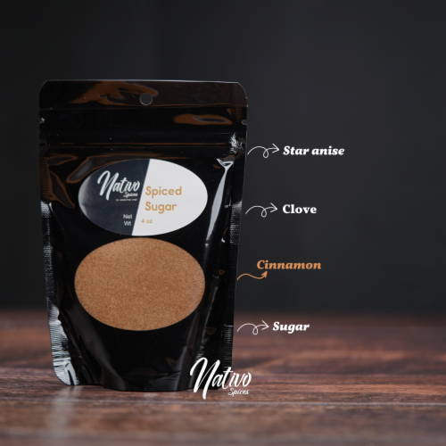 Nativo Spices Spiced Sugar, Flavor mix for desserts, Twist of cinnamon anise and clove, Vegan Perspective: back